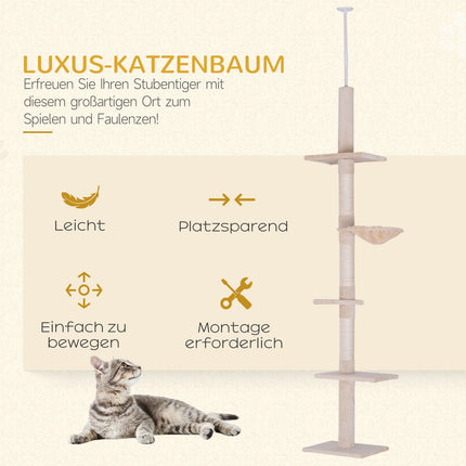 Arbre À Chat Réglable En Hauteur Avec Colonnes En Sisal, Pour Grimper Et Gratter, 40 X 34 X 230-260 Cm