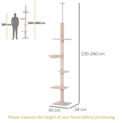 Arbre À Chat Réglable En Hauteur Avec Colonnes En Sisal, Pour Grimper Et Gratter, 40 X 34 X 230-260 Cm