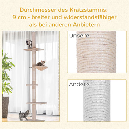 Arbre À Chat Réglable En Hauteur Avec Colonnes En Sisal, Pour Grimper Et Gratter, 40 X 34 X 230-260 Cm