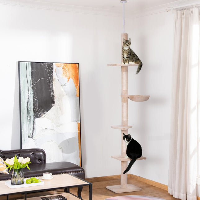 Arbre À Chat Réglable En Hauteur Avec Colonnes En Sisal, Pour Grimper Et Gratter, 40 X 34 X 230-260 Cm