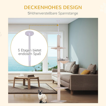 Arbre À Chat Réglable En Hauteur Avec Colonnes En Sisal, Pour Grimper Et Gratter, 40 X 34 X 230-260 Cm