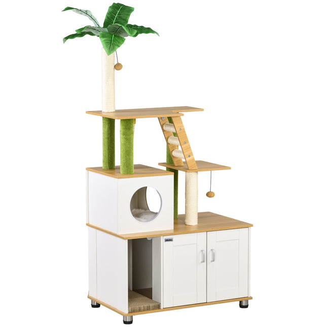 Katzentoilette 2-in-1 mit Kratzbaum und Treppe