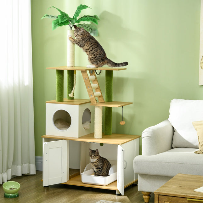 Katzentoilette 2-in-1 mit Kratzbaum und Treppe