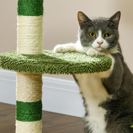 Arbre À Chat Rond De 64 Cm, Petit Arbre À Chat Avec Zone De Couchage Et Balle Jouet, Pour Chats Jusqu'À 4 Kg, Sisal, Blanc/Vert