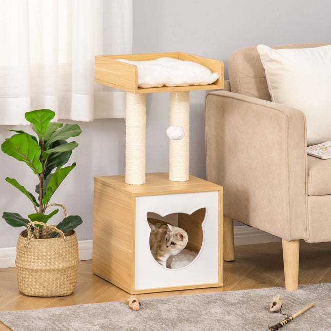Katzenkratzbaum mit Höhle, Spielzeug und Kissen, 81 cm lang
