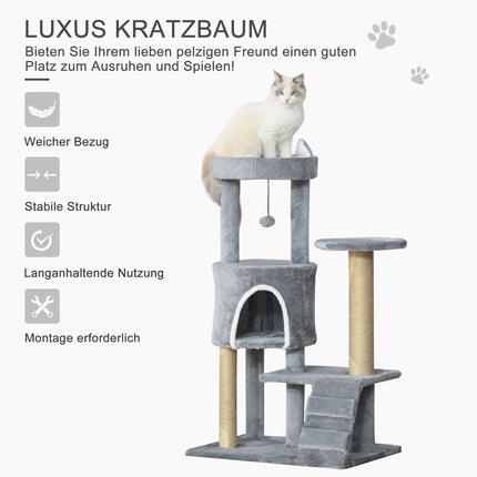 Katzenkratzbaum mit Kratzstamm und Höhle, grau, 100 cm
