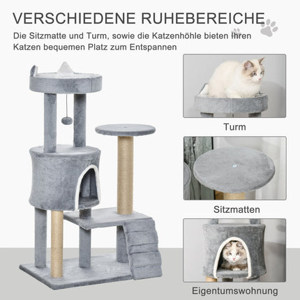 Katzenkratzbaum mit Kratzstamm und Höhle, grau, 100 cm