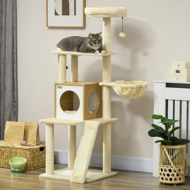 Griffoir Avec Boule De Jeu Pour Chat, Lit Suspendu, 2 Plates-Formes, Sisal, Beige