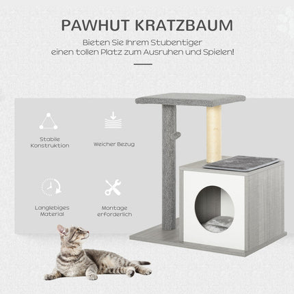 Katzenkratzbaum mit Höhle, weichem Plüschkissen, Grau und Weiß