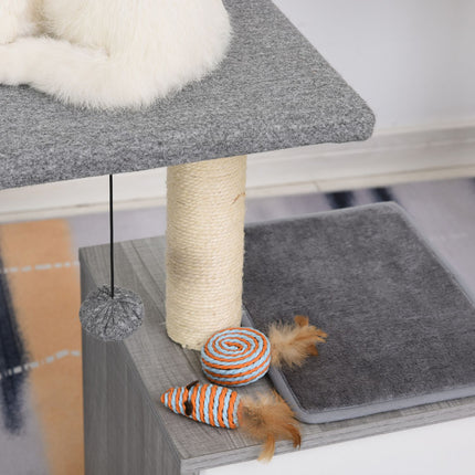 Katzenkratzbaum mit Höhle, weichem Plüschkissen, Grau und Weiß