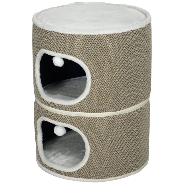 Kratztonne - 2 Höhlen, Sisal, 69 cm, Kaffee/Creme