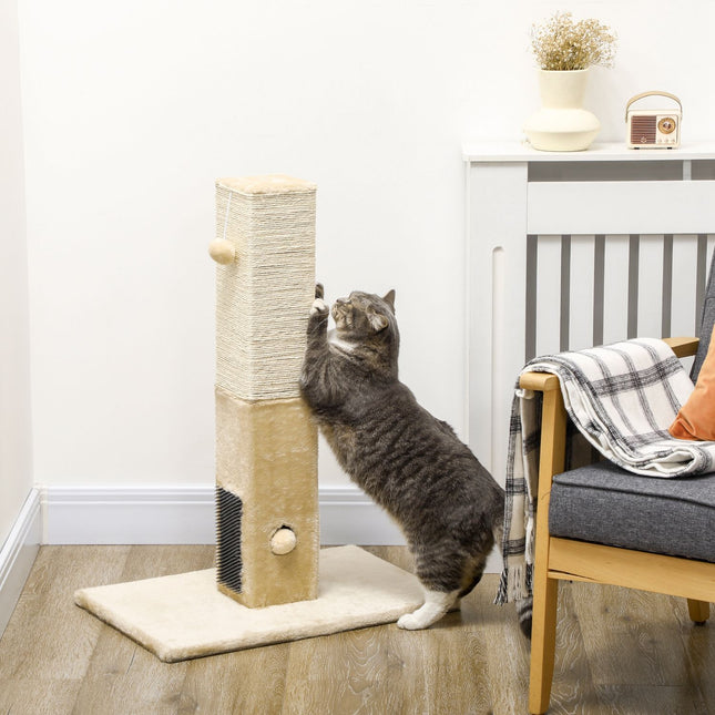 Arbre à chat, arbre à chat de 79 cm avec brosses en fourrure, arbre à chat en jute avec balle de jeu, arbre à chat pour chats de moins de 4,5 kg, meuble à chat, intérieur, beige