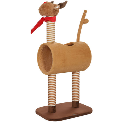 Kratzbaum 98 cm Katzenturm im Hirsch-Design, mit Höhle, Spielball, Jute-Stämmen braun