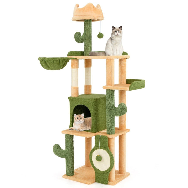 Arbre à chat cactus 160 cm, arbre à chat avec grotte à chat, arbre à chat en bois