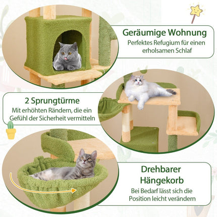 Arbre à chat cactus 160 cm, arbre à chat avec grotte à chat, arbre à chat en bois