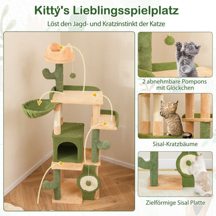 Arbre à chat cactus 160 cm, arbre à chat avec grotte à chat, arbre à chat en bois