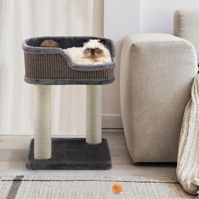 Kratzbaum Katzenbaum Spielcenter mit Plüsch Natursisalturm grau