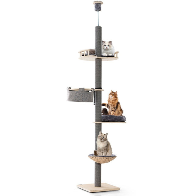 Poteau à chat haut plafond 236-271 cm du sol au plafond meuble pour chat bois gris