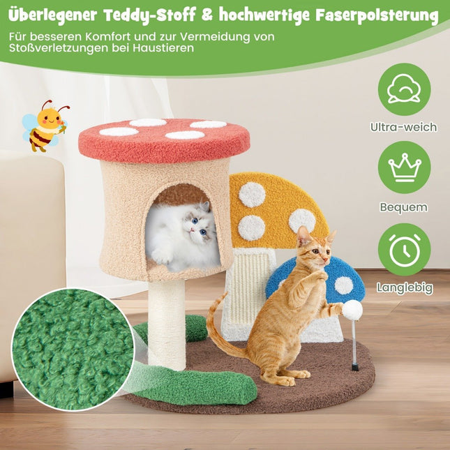 Kratzbaum in Pilzoptik Katzenbaum mit Katzenhöhle &amp; Sisalkratzbrett &amp; großer Standfläche &amp; Spielball 60 x 49 x 59 cm