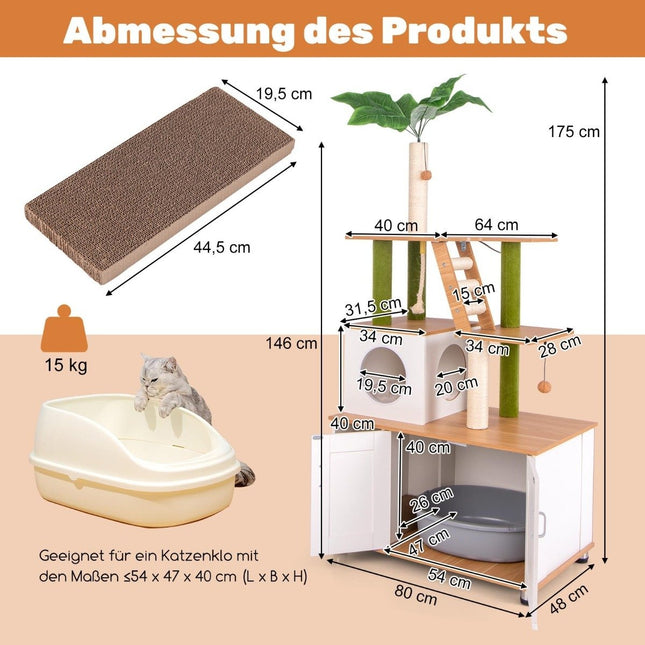 Kratzbaum mit Katzenschrank &amp; Höhle &amp; Kratzbrett &amp; Kunstpflanze Katzenbaum Katzenhaus