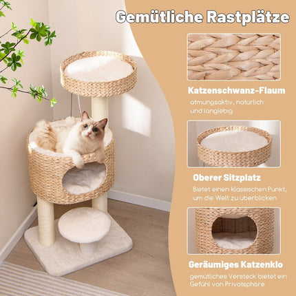 Arbre à chat avec grotte à chat de 104 cm de haut avec perchoir et plateforme beige + naturel