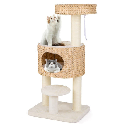 Arbre à chat avec grotte à chat de 104 cm de haut avec perchoir et plateforme beige + naturel
