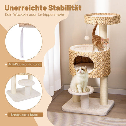 Arbre à chat avec grotte à chat de 104 cm de haut avec perchoir et plateforme beige + naturel