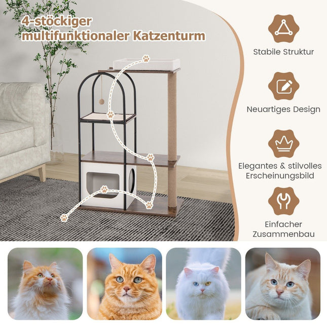 Kratzbaum mit Katzenhöhle 118cm Katzenbaum mit herausnehmbarem Katzenbett &amp; Ball &amp; Kratzmatte
