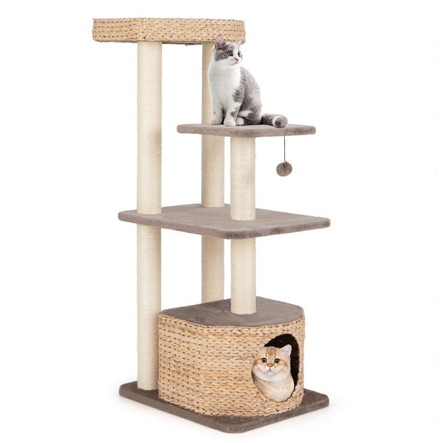 Arbre à chat avec grotte à chat, plates-formes, balle, perchoir et coussin, arbre à chat