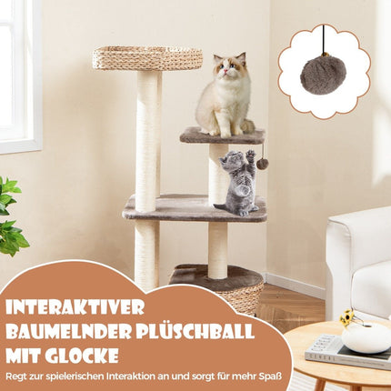 Arbre à chat avec grotte à chat, plates-formes, balle, perchoir et coussin, arbre à chat