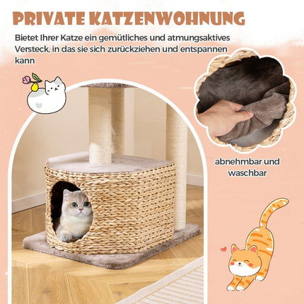 Arbre à chat avec grotte à chat, plates-formes, balle, perchoir et coussin, arbre à chat