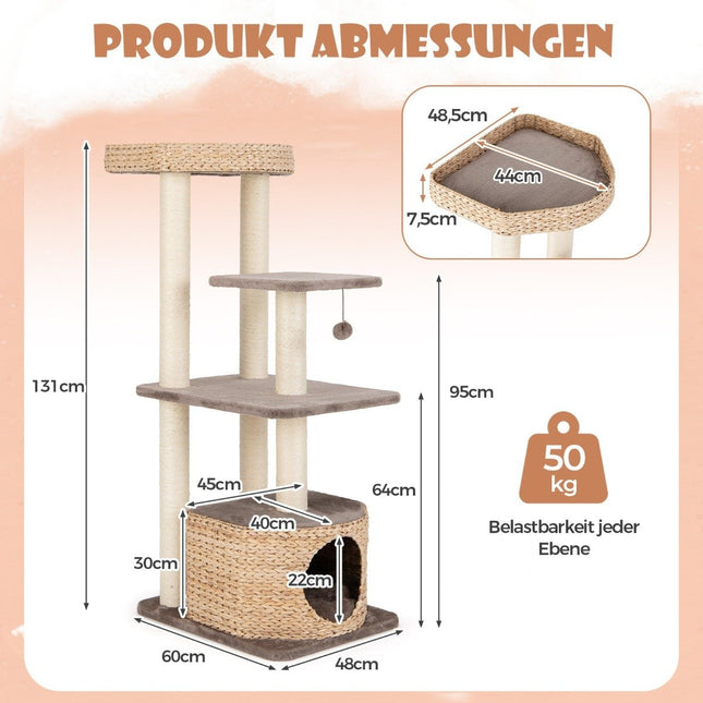 Arbre à chat avec grotte à chat, plates-formes, balle, perchoir et coussin, arbre à chat
