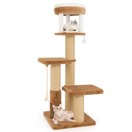 Arbre à chat avec brosse à fourrure, siège rembourré et lit pour chat amovible