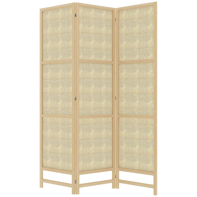 Paravent Séparateur de pièce en 3 parties 135 x 180 cm en rotin PP, séparateur de pièce pliable, brise-vue pour salon, naturel