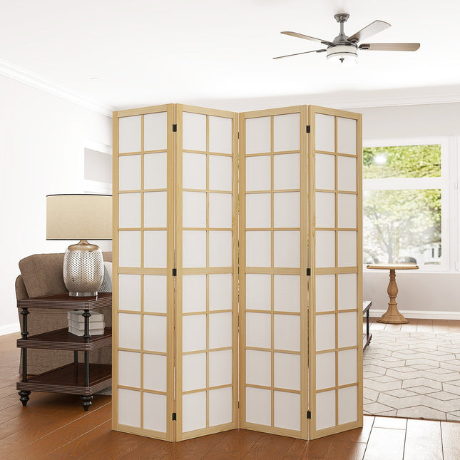 Paravent 4 parties 160 x 170 cm, séparateur de pièce pliable, brise-vue pour salon, naturel