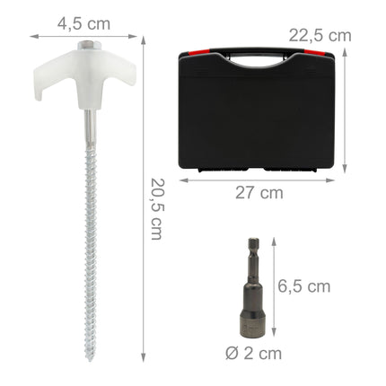 Piquets de tente à visser avec adaptateur pour perceuse, 20 pièces dans un étui