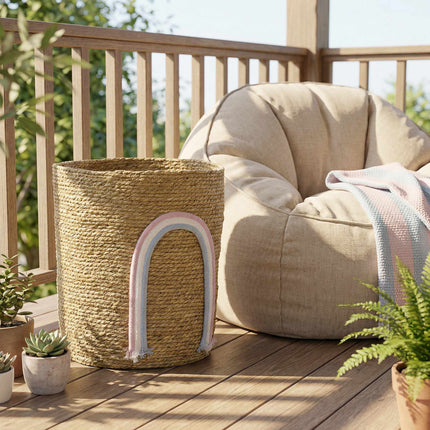 Panier de rangement en jonc de mer, 24,7 L, motif arc-en-ciel