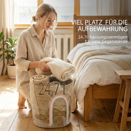 Panier de rangement en jonc de mer, 24,7 L, motif arc-en-ciel