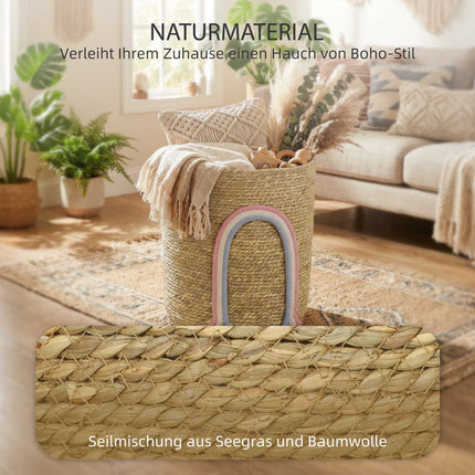Panier de rangement en jonc de mer, 24,7 L, motif arc-en-ciel