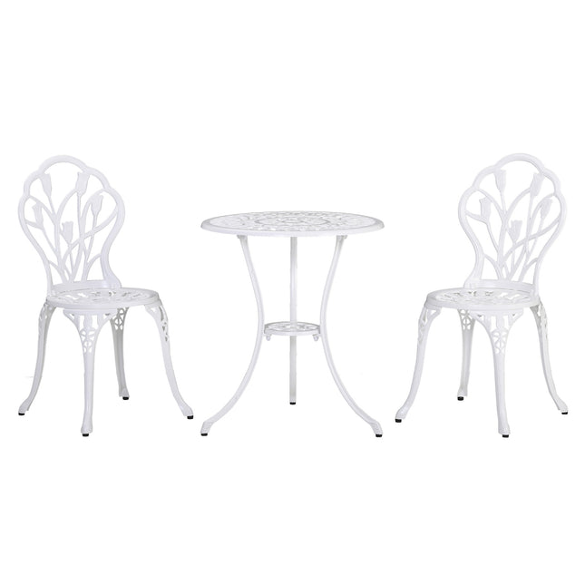 2-Personen-Esszimmergarnitur aus Aluminium mit Tisch und Stühlen, weiß
