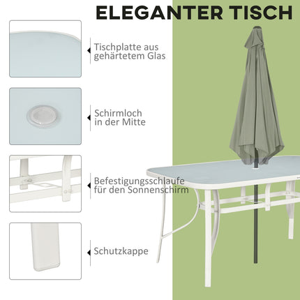 Ensemble De Salon Pour 6 Personnes, Groupe De Salle À Manger Avec Parasol, Salon De Jardin En Aluminium Blanc Crème + Gris Clair