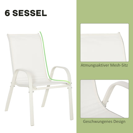 Ensemble De Salon Pour 6 Personnes, Groupe De Salle À Manger Avec Parasol, Salon De Jardin En Aluminium Blanc Crème + Gris Clair
