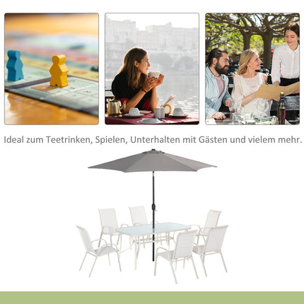Ensemble De Salon Pour 6 Personnes, Groupe De Salle À Manger Avec Parasol, Salon De Jardin En Aluminium Blanc Crème + Gris Clair