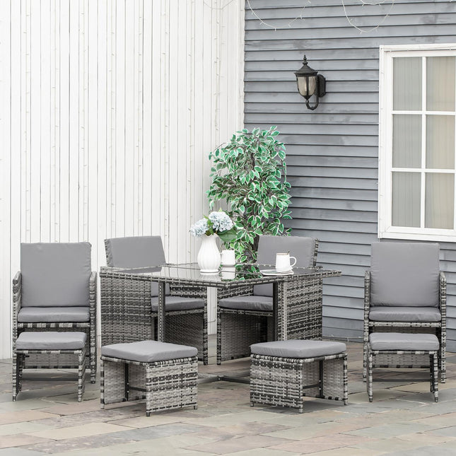 Polyrattan-Gartenset für 8 Personen mit grauen Kissen