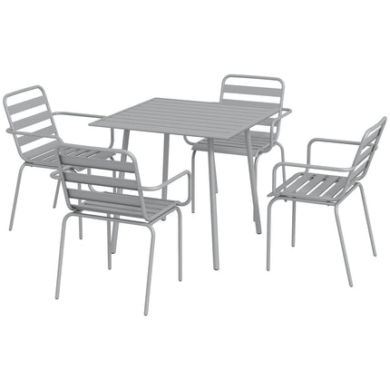 Gartenmöbel-Set – Esstisch aus Stahl & 4 Stühle, hellgrau