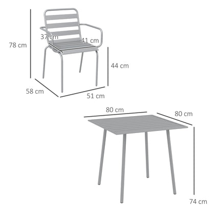 Gartenmöbel-Set – Esstisch aus Stahl & 4 Stühle, hellgrau