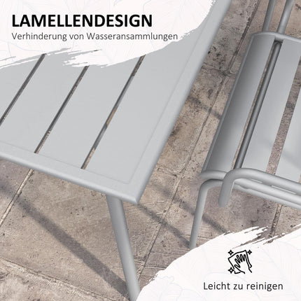 Gartenmöbel-Set – Esstisch aus Stahl & 4 Stühle, hellgrau