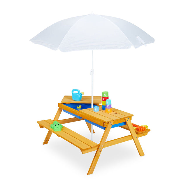 Groupe de sièges pour enfants en bois avec parasol