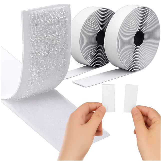 Bande Velcro autocollante, blanche, 5 m x 2,5 cm