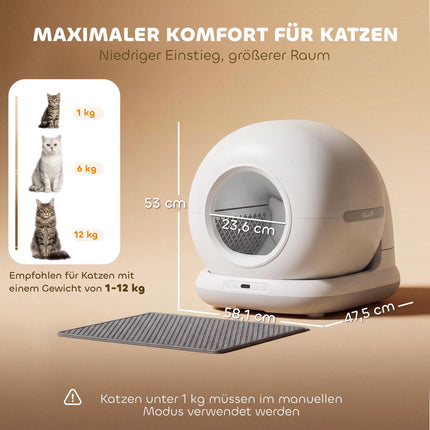 Selbstreinigende Katzentoilette XL 72L mit HD-Kamera und App-Steuerung